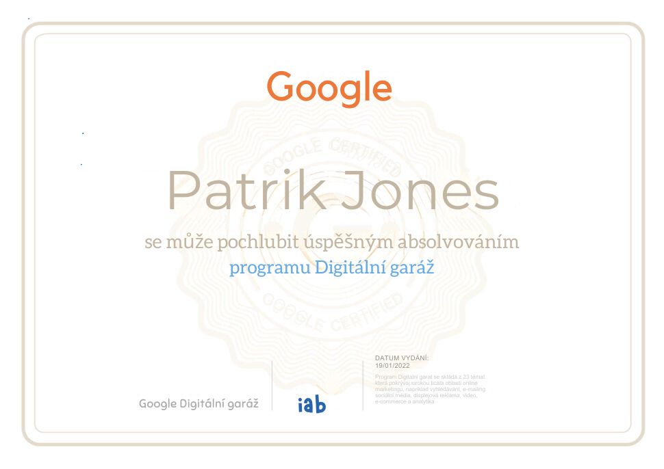 patrik jones certifikat google 1
